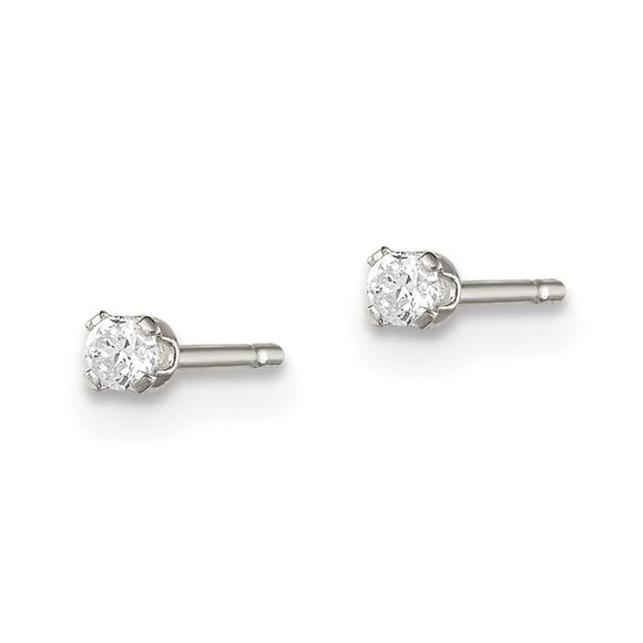 Sterling Silver Polished  2mm Round Snap Set CZ Stud Earrings - Picture 2 of 4